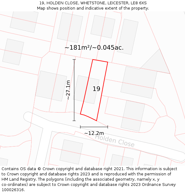 19, HOLDEN CLOSE, WHETSTONE, LEICESTER, LE8 6XS: Plot and title map