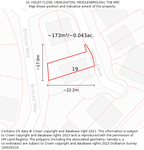 19, HOLEY CLOSE, HEMLINGTON, MIDDLESBROUGH, TS8 9RD: Plot and title map