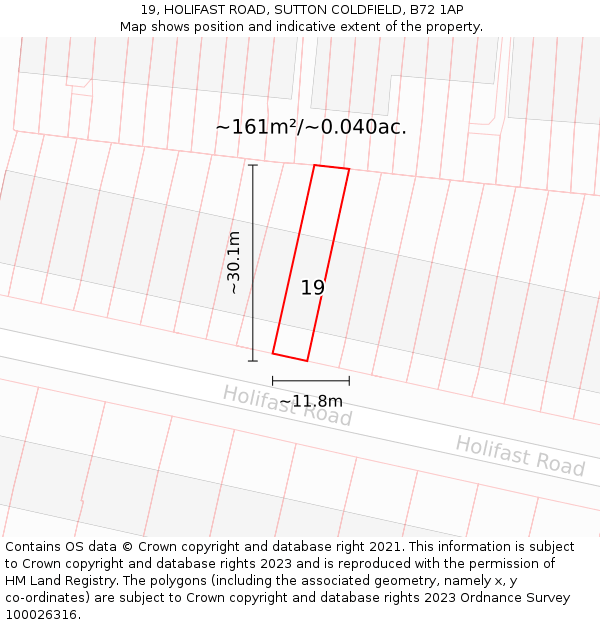 19, HOLIFAST ROAD, SUTTON COLDFIELD, B72 1AP: Plot and title map
