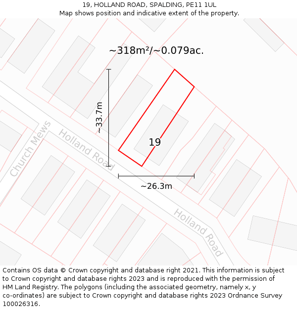 19, HOLLAND ROAD, SPALDING, PE11 1UL: Plot and title map