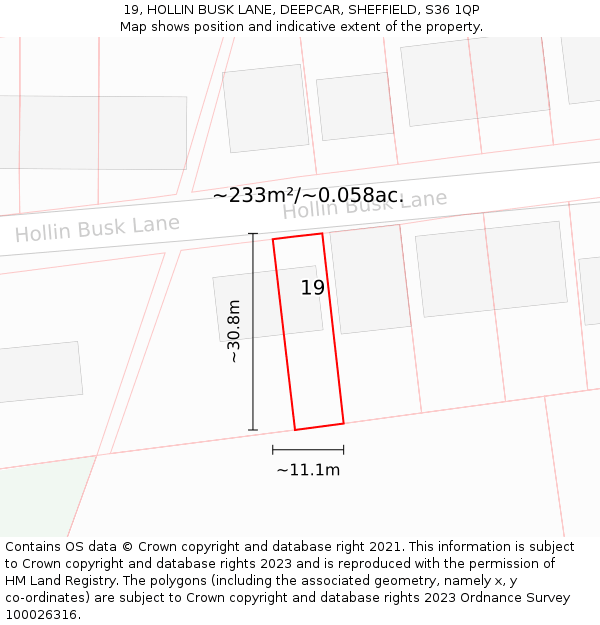 19, HOLLIN BUSK LANE, DEEPCAR, SHEFFIELD, S36 1QP: Plot and title map