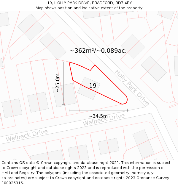 19, HOLLY PARK DRIVE, BRADFORD, BD7 4BY: Plot and title map