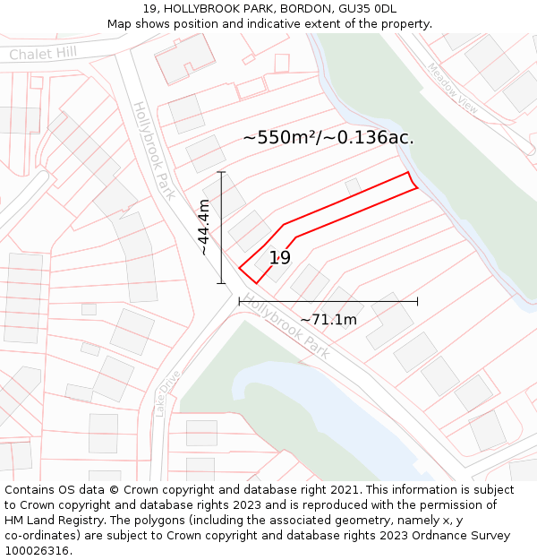 19, HOLLYBROOK PARK, BORDON, GU35 0DL: Plot and title map