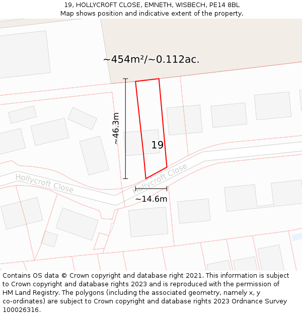 19, HOLLYCROFT CLOSE, EMNETH, WISBECH, PE14 8BL: Plot and title map