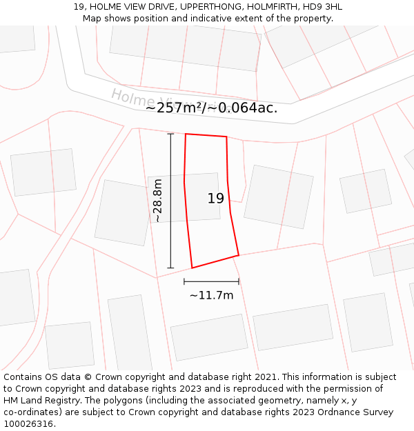 19, HOLME VIEW DRIVE, UPPERTHONG, HOLMFIRTH, HD9 3HL: Plot and title map