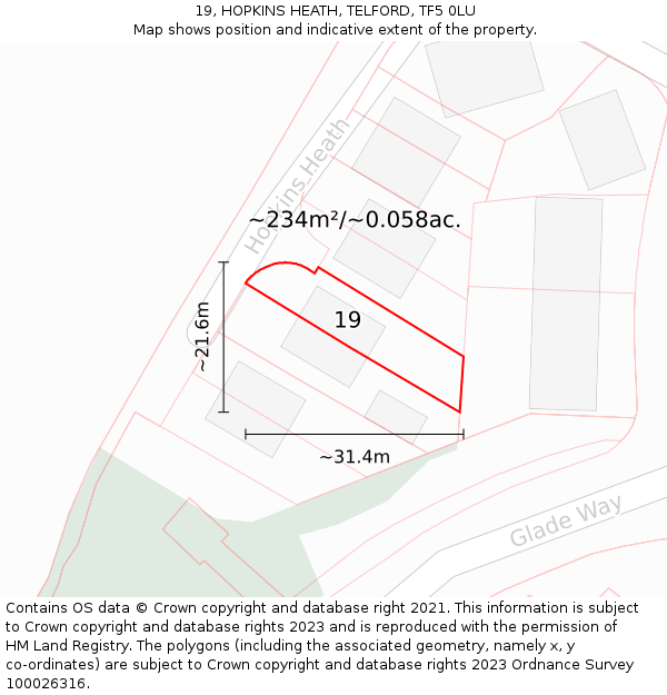 19, HOPKINS HEATH, TELFORD, TF5 0LU: Plot and title map