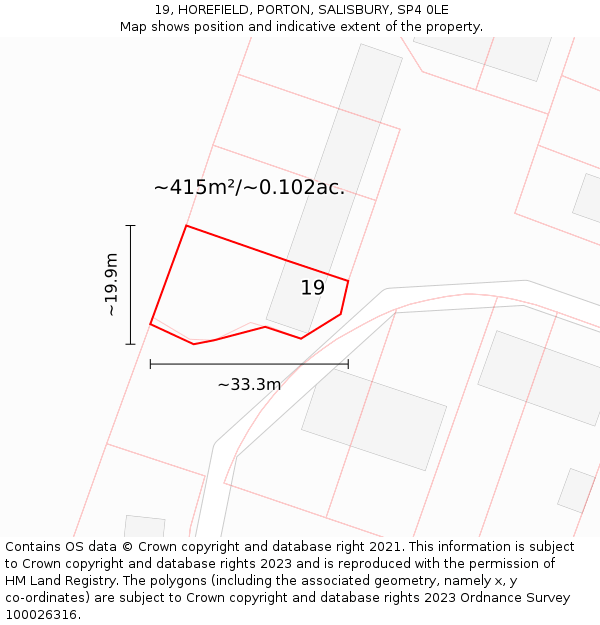 19, HOREFIELD, PORTON, SALISBURY, SP4 0LE: Plot and title map