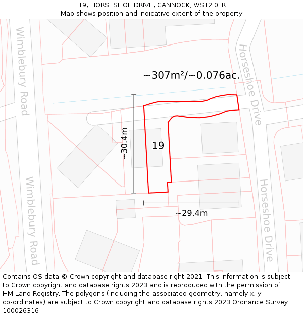 19, HORSESHOE DRIVE, CANNOCK, WS12 0FR: Plot and title map