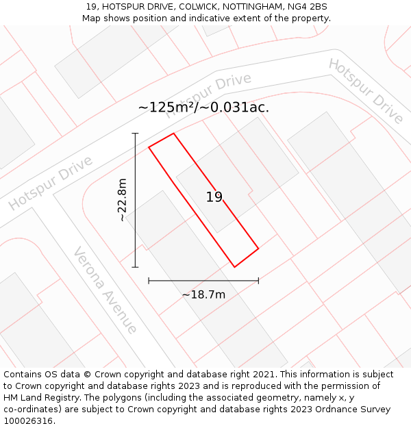 19, HOTSPUR DRIVE, COLWICK, NOTTINGHAM, NG4 2BS: Plot and title map
