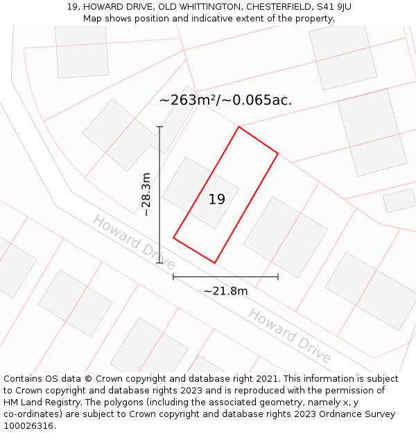 19, HOWARD DRIVE, OLD WHITTINGTON, CHESTERFIELD, S41 9JU: Plot and title map