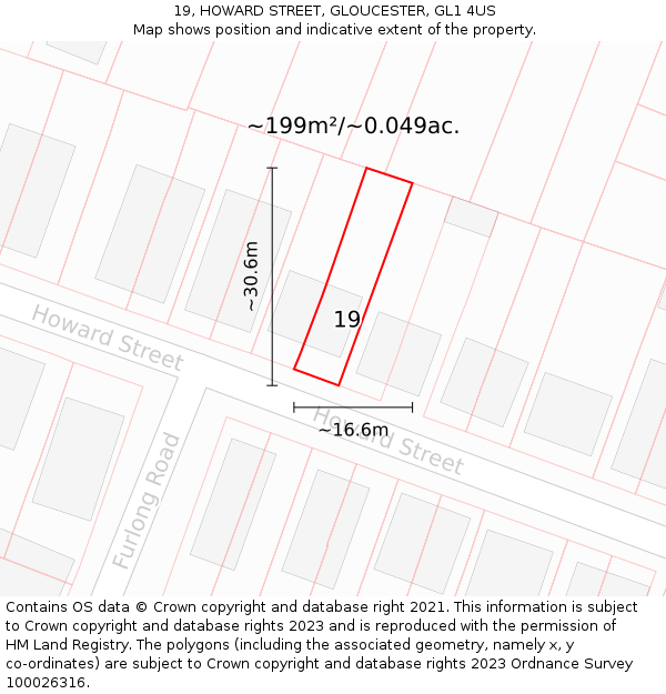 19, HOWARD STREET, GLOUCESTER, GL1 4US: Plot and title map