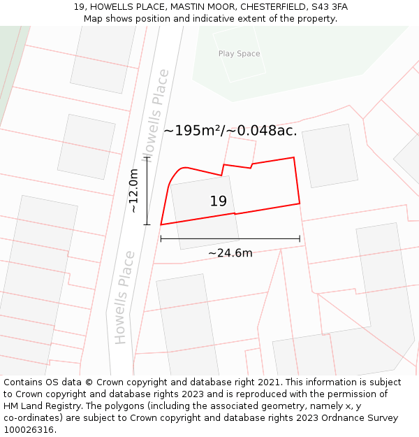 19, HOWELLS PLACE, MASTIN MOOR, CHESTERFIELD, S43 3FA: Plot and title map