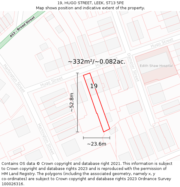19, HUGO STREET, LEEK, ST13 5PE: Plot and title map