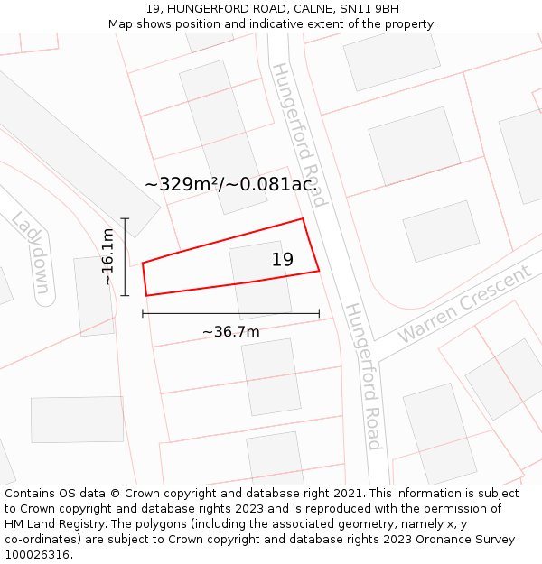 19, HUNGERFORD ROAD, CALNE, SN11 9BH: Plot and title map