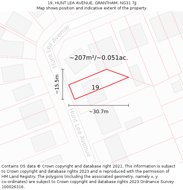19, HUNT LEA AVENUE, GRANTHAM, NG31 7JJ: Plot and title map