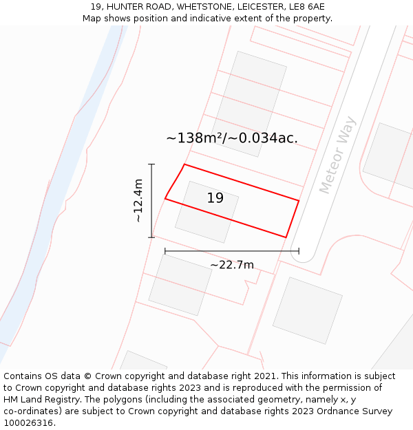 19, HUNTER ROAD, WHETSTONE, LEICESTER, LE8 6AE: Plot and title map