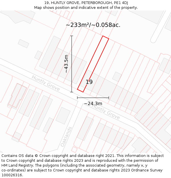 19, HUNTLY GROVE, PETERBOROUGH, PE1 4DJ: Plot and title map
