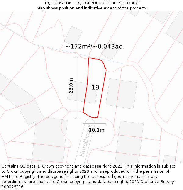 19, HURST BROOK, COPPULL, CHORLEY, PR7 4QT: Plot and title map