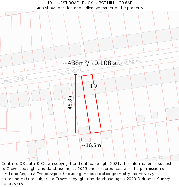 19, HURST ROAD, BUCKHURST HILL, IG9 6AB: Plot and title map