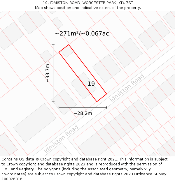 19, IDMISTON ROAD, WORCESTER PARK, KT4 7ST: Plot and title map
