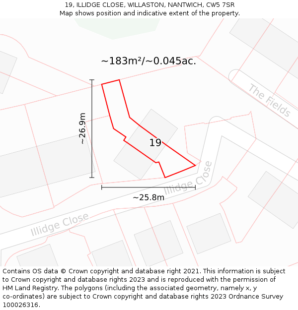 19, ILLIDGE CLOSE, WILLASTON, NANTWICH, CW5 7SR: Plot and title map