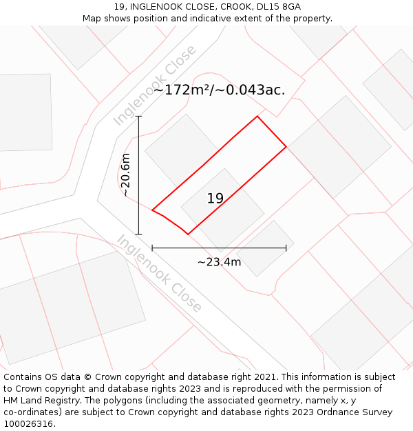 19, INGLENOOK CLOSE, CROOK, DL15 8GA: Plot and title map
