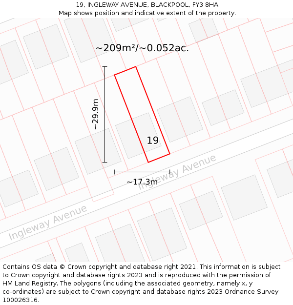 19, INGLEWAY AVENUE, BLACKPOOL, FY3 8HA: Plot and title map