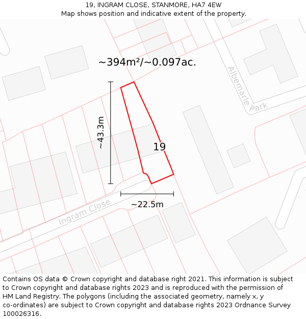 19, INGRAM CLOSE, STANMORE, HA7 4EW: Plot and title map