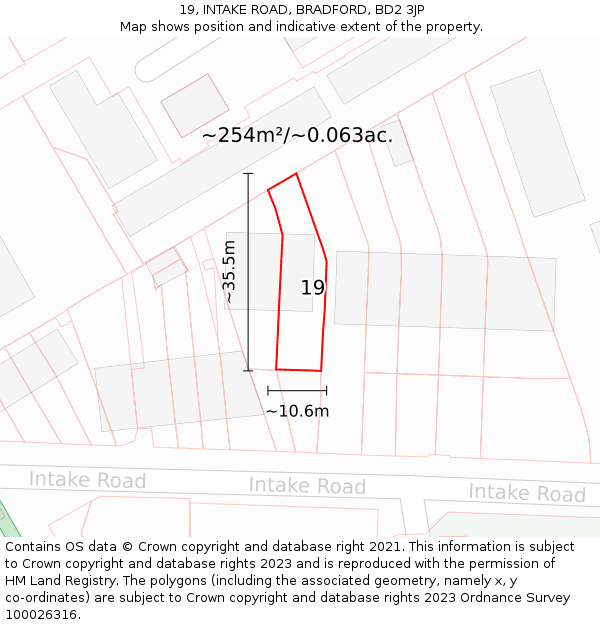 19, INTAKE ROAD, BRADFORD, BD2 3JP: Plot and title map