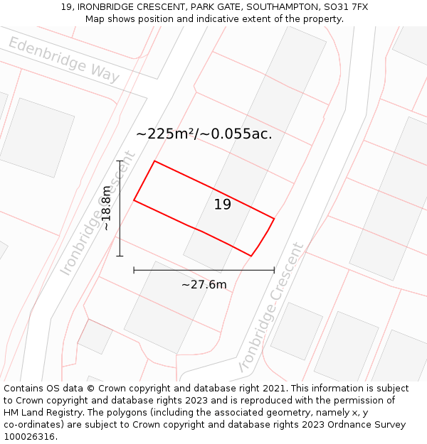 19, IRONBRIDGE CRESCENT, PARK GATE, SOUTHAMPTON, SO31 7FX: Plot and title map