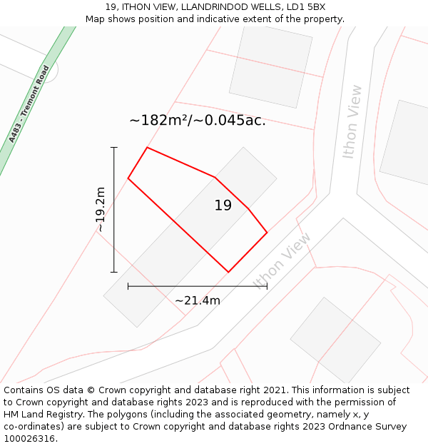 19, ITHON VIEW, LLANDRINDOD WELLS, LD1 5BX: Plot and title map