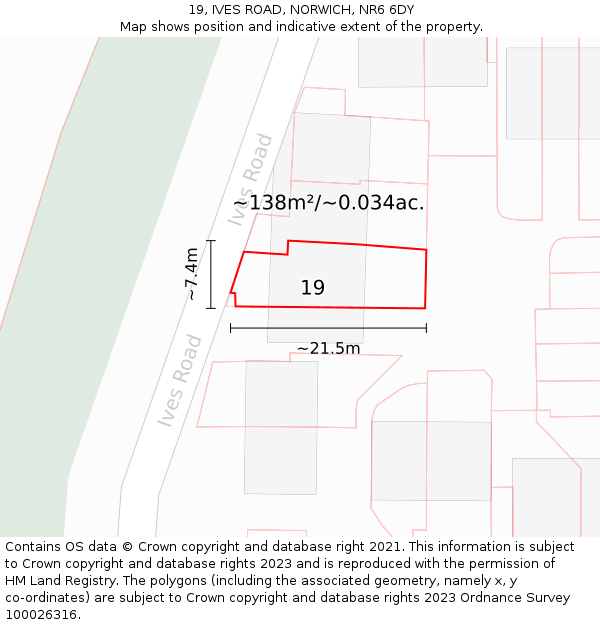 19, IVES ROAD, NORWICH, NR6 6DY: Plot and title map
