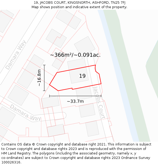 19, JACOBS COURT, KINGSNORTH, ASHFORD, TN25 7FJ: Plot and title map