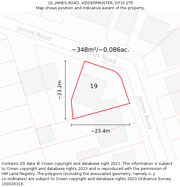 19, JAMES ROAD, KIDDERMINSTER, DY10 2TR: Plot and title map