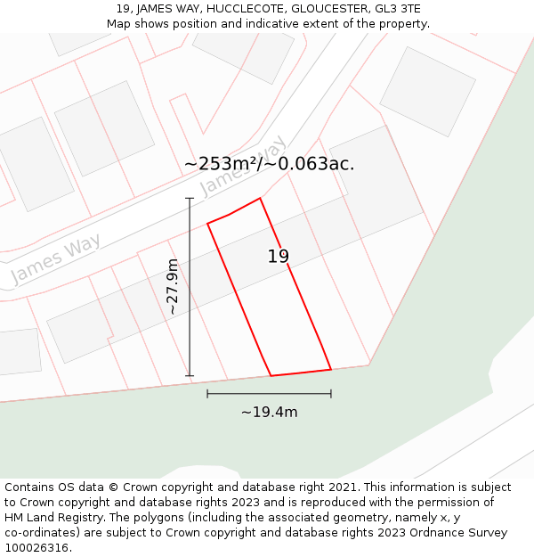 19, JAMES WAY, HUCCLECOTE, GLOUCESTER, GL3 3TE: Plot and title map