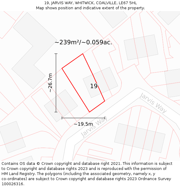 19, JARVIS WAY, WHITWICK, COALVILLE, LE67 5HL: Plot and title map