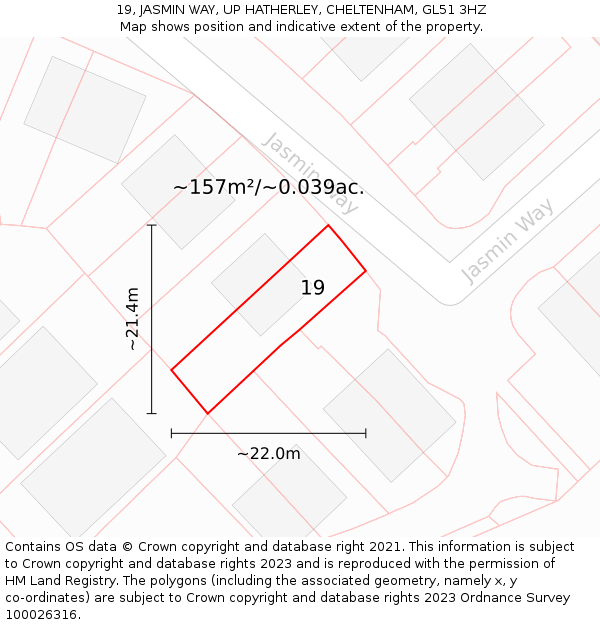 19, JASMIN WAY, UP HATHERLEY, CHELTENHAM, GL51 3HZ: Plot and title map