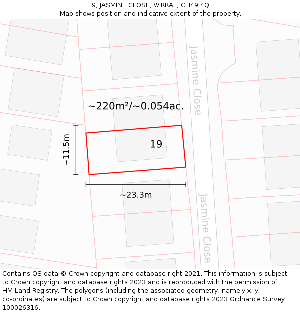 19, JASMINE CLOSE, WIRRAL, CH49 4QE: Plot and title map
