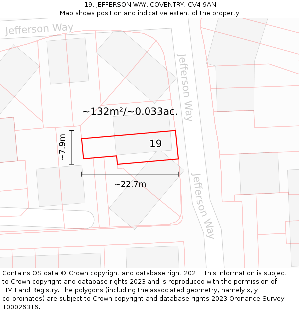19, JEFFERSON WAY, COVENTRY, CV4 9AN: Plot and title map