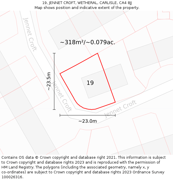 19, JENNET CROFT, WETHERAL, CARLISLE, CA4 8JJ: Plot and title map