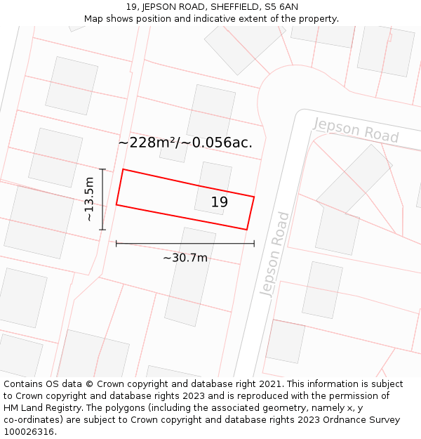 19, JEPSON ROAD, SHEFFIELD, S5 6AN: Plot and title map