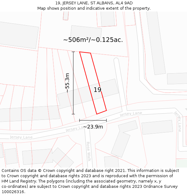 19, JERSEY LANE, ST ALBANS, AL4 9AD: Plot and title map