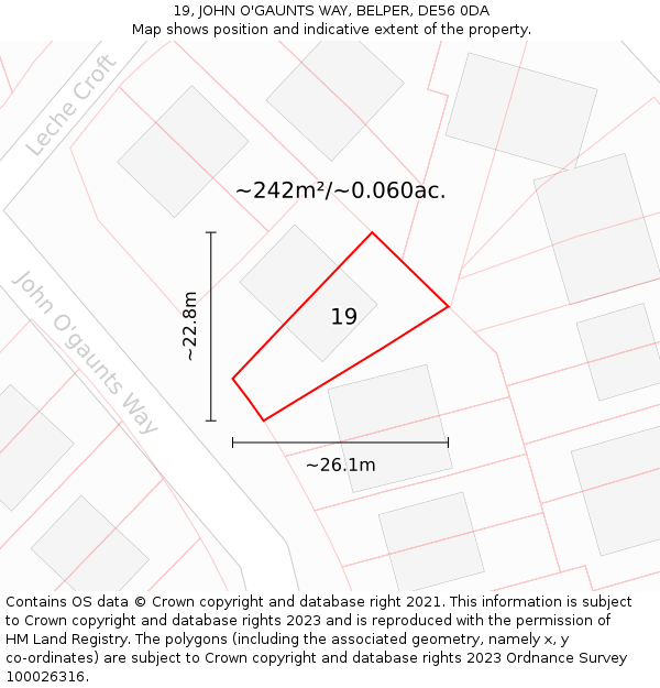 19, JOHN O'GAUNTS WAY, BELPER, DE56 0DA: Plot and title map