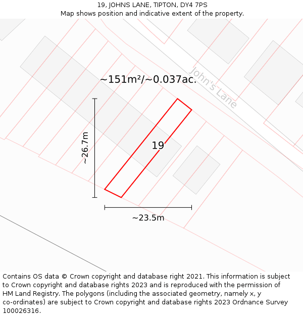 19, JOHNS LANE, TIPTON, DY4 7PS: Plot and title map