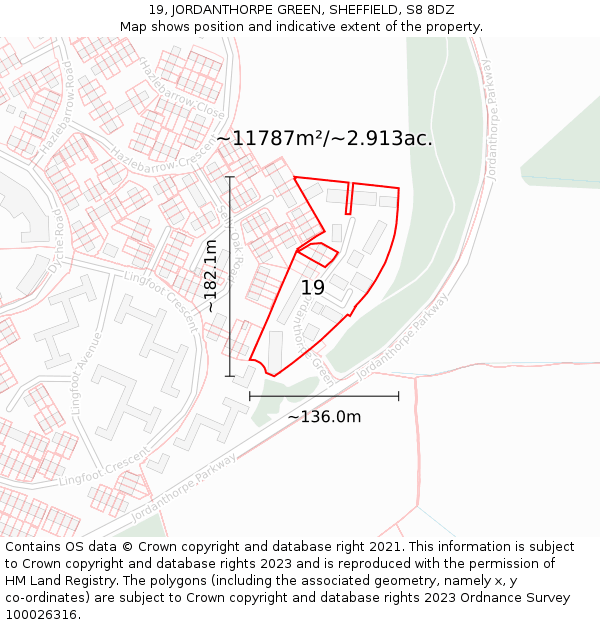 19, JORDANTHORPE GREEN, SHEFFIELD, S8 8DZ: Plot and title map