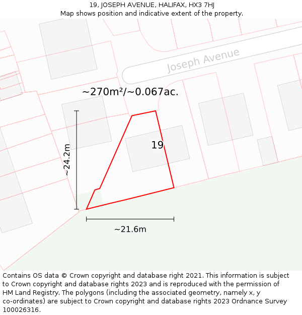 19, JOSEPH AVENUE, HALIFAX, HX3 7HJ: Plot and title map