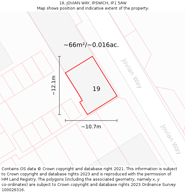 19, JOVIAN WAY, IPSWICH, IP1 5AW: Plot and title map