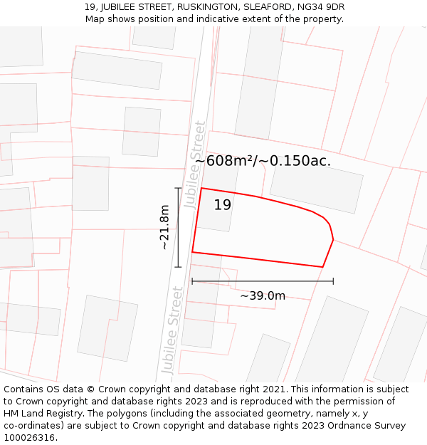 19, JUBILEE STREET, RUSKINGTON, SLEAFORD, NG34 9DR: Plot and title map
