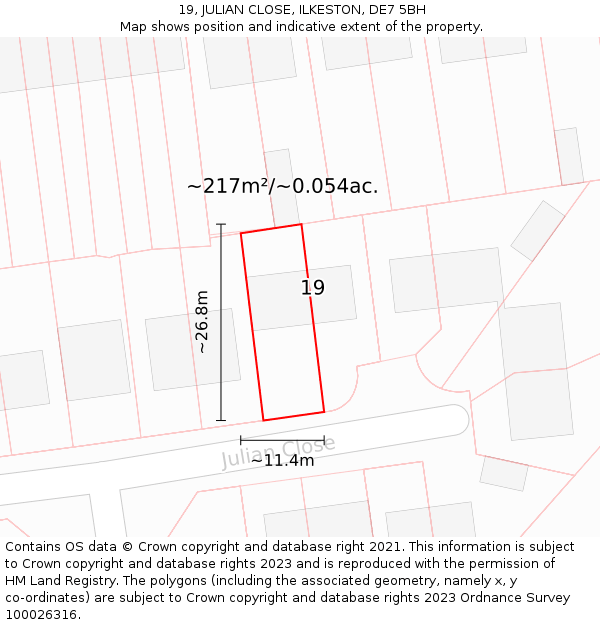 19, JULIAN CLOSE, ILKESTON, DE7 5BH: Plot and title map