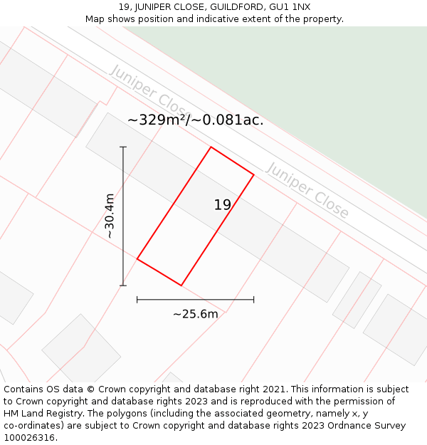 19, JUNIPER CLOSE, GUILDFORD, GU1 1NX: Plot and title map